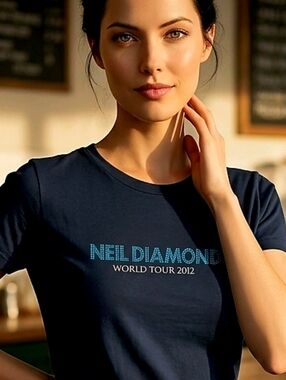 📣 2012 Neil Diamond 💍 Diamond Girl Blinged Out Ladies Concert 🎶 Tshirt Large